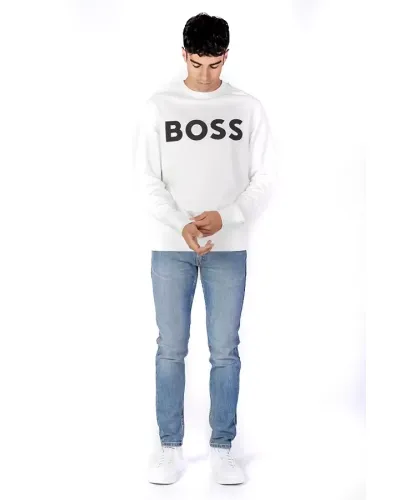 BOSS Closed crewneck sweatshirt and front max logo - WHITE