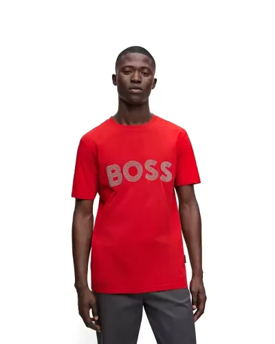 BOSS T-Shirt manica corta e logo max frontale - ROSSO