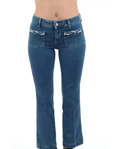 LIU JO Short flared jeans and square pockets with pearls