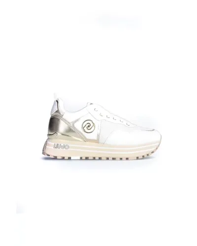 LIU JO Leder-Plateau-Sneaker mit goldenen Kontrasten