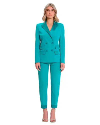 RINASCAMENTO Double-breasted jacket with satin inserts - VERDE