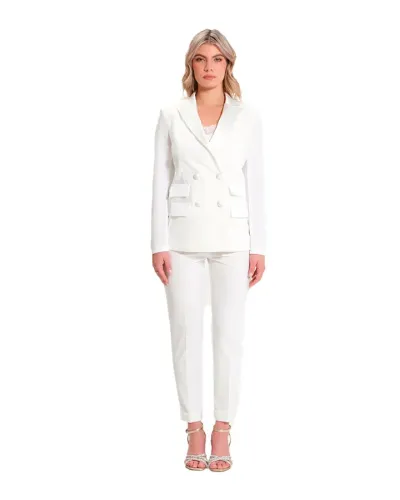 RINASCAMENTO Double-breasted jacket with satin inserts - WHITE