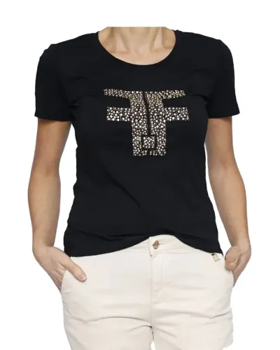 FRACOMINA T-shirt with max rhinestone logo - BLACK