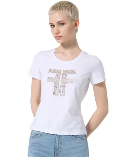 FRACOMINA T-Shirt mit Max-Strass-Logo - BLANKO