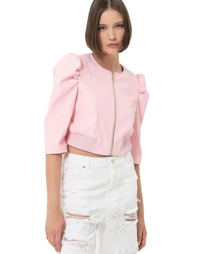 FRACOMINA Short jacket with zip and gathered shoulder straps - ROSA
