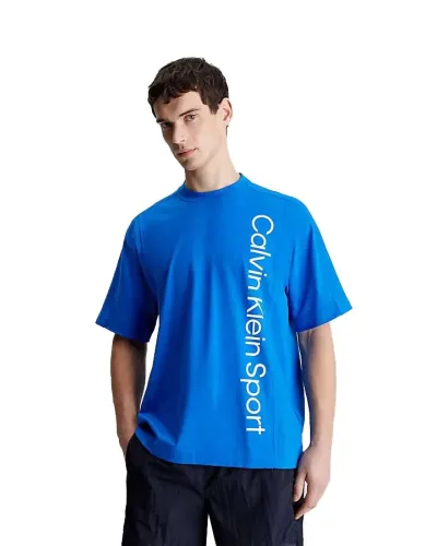 CALVIN KLEIN Camiseta con logo vertical - BLU ROYAL