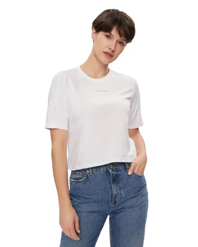 CALVIN KLEIN Short t-shirt with logoed shoulders - WHITE