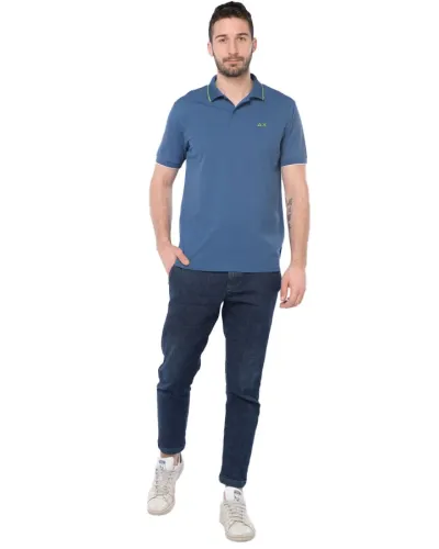 SUN 68 Basic-Poloshirt mit kontrastierender Paspelierung - BLAU