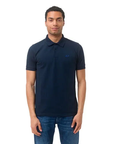 SUN 68 Polo with floral under-collar and embroidered logo - BLU