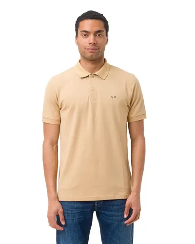 Polo SUN 68 avec sous col fleuri et logo brodé - BEIGE