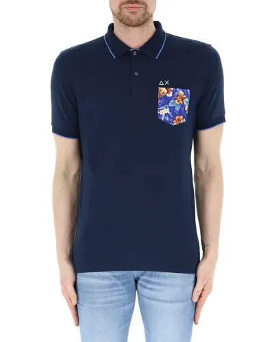 SUN 68 Poloshirt mit Blumentasche - BLAU