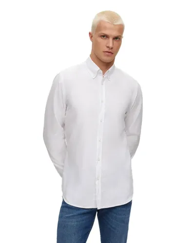 BOSS Camisa básica con bordado micrologista - BIANCO