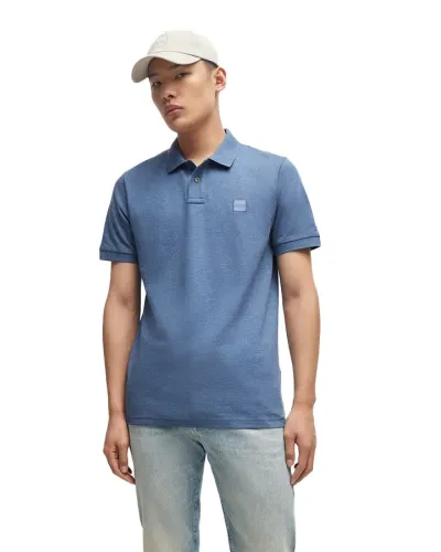 BOSS Polo slim fit in cotone e logo toppa - BLUETTE