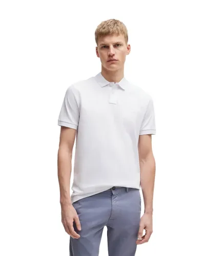 BOSS Polo slim fit in cotone e logo toppa - BIANCO