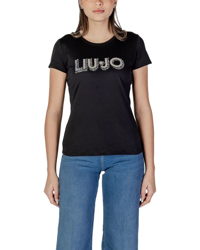 LIU JO T-shirt with large logo and rhinestones