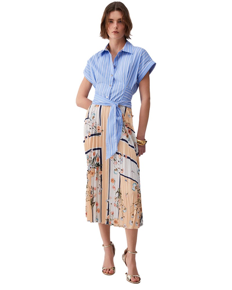 LIU JO Plissiertes Midikleid mit Blumen und Streifen