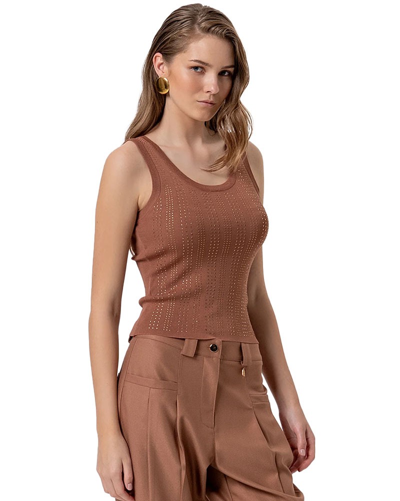 FRACOMINA Geripptes Tanktop mit Strasssteinen